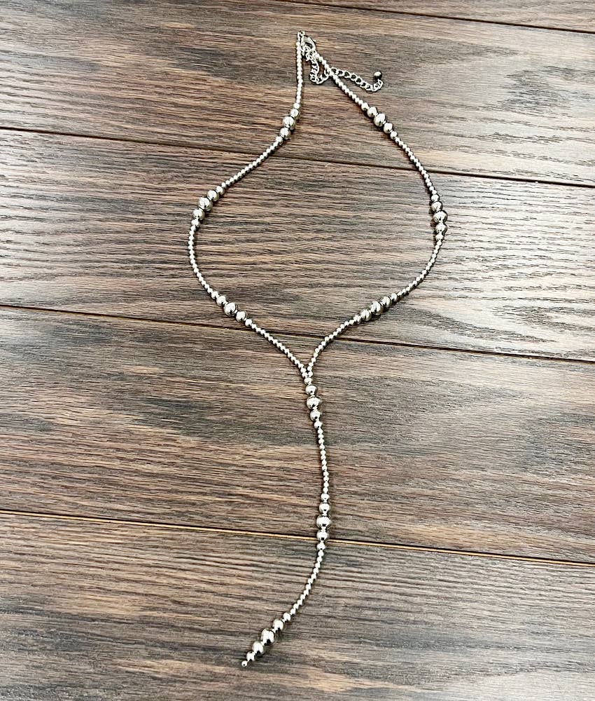 31" Silver Western Bead Tassel Y-Necklace