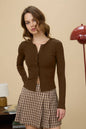 Ribbed Long Sleeve Button Known Knit Top