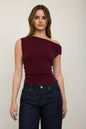 Asymmetric Boat Neck Fitted Knit Top
