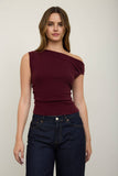 Asymmetric Boat Neck Fitted Knit Top