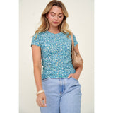 Printed Thermal Crew Neck Short Sleeve Knit Top