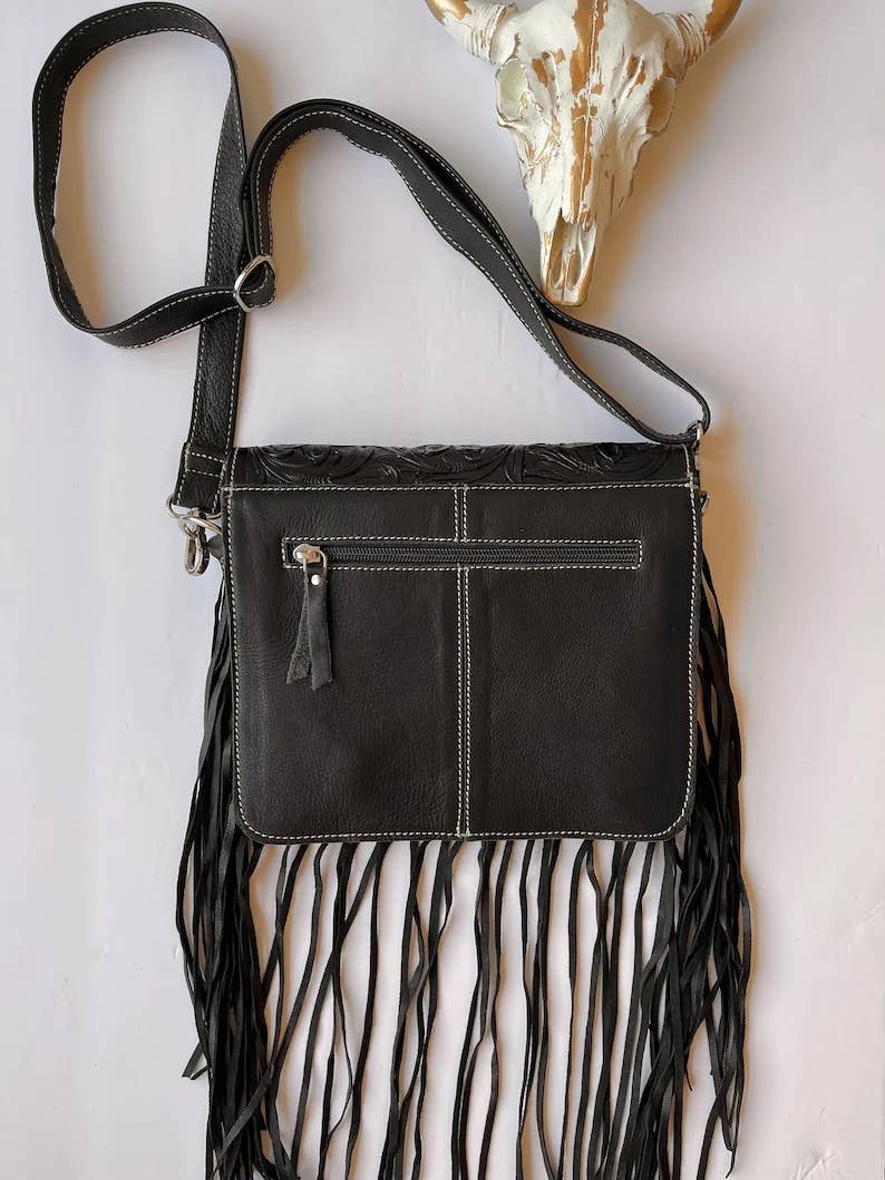 Western Leather Cowhide Fringe Tassel Clutch Crossbody