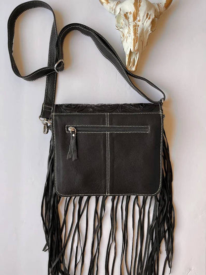 Western Leather Cowhide Fringe Tassel Clutch Crossbody