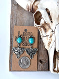 Western Oval Stone Concho Boot Stitch Post Drop Earrings