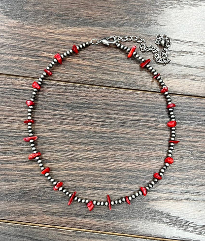 16" 4mm Western Bead, Coral Necklace