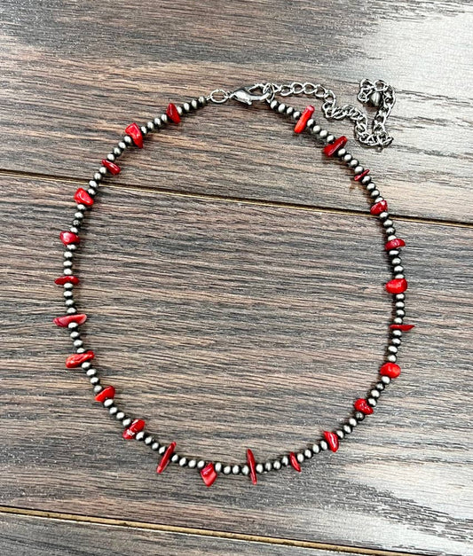 16" 4mm Western Bead, Coral Necklace