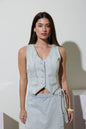Acid Wash Stripe V Neck Button Down Vest