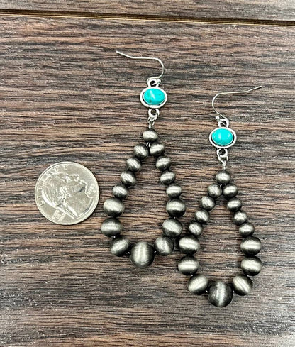 3" Western Bead, Turquoise Earrings