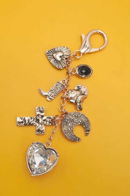 Bag Key Charm- Heart Cross Western Boot