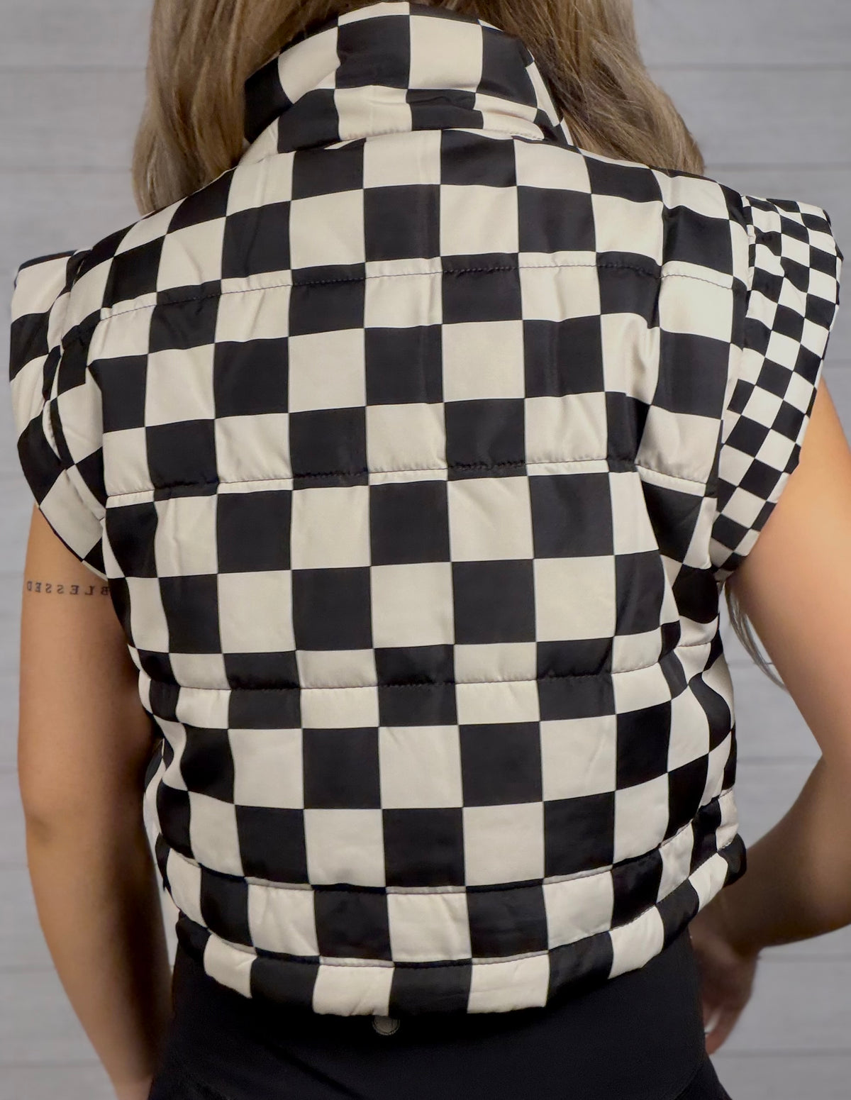 Checkered Cropped Puffer Vest