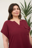 Plus Sprit Neck Back Button Short Sleeve Top