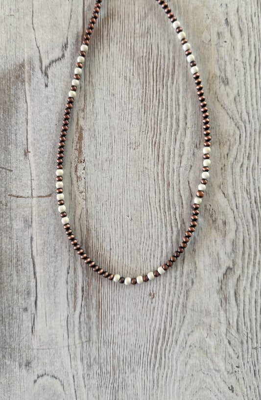 16 inches 4mm White Stone with Copper Navajo Pearl Bead Necklace