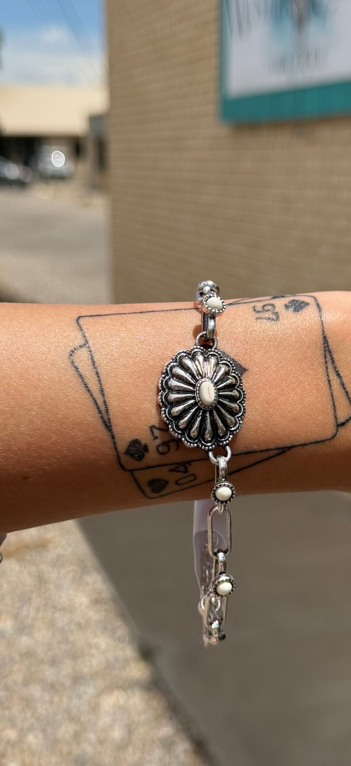 Western Concho Stone Paper Clip Chain Bracelet