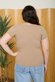 Plus Snap Button Henley Ribbed Knit Top