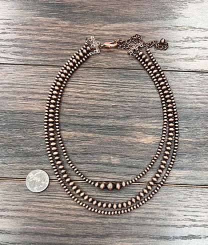 18" Copper Western Bead 3-strand Necklace