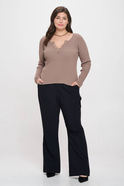 Plus Long Sleeve Henley Top