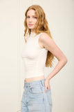 Mock Neck Ruched Shoulder Sleeveless Top