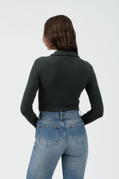 Solid Collared Long Sleeve Bodysuit