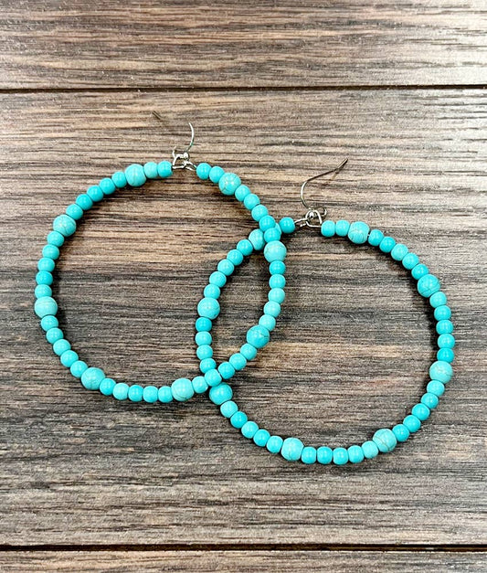 Big 2.5" 4/6mm Synthetic Turquoise Hoop Earrings