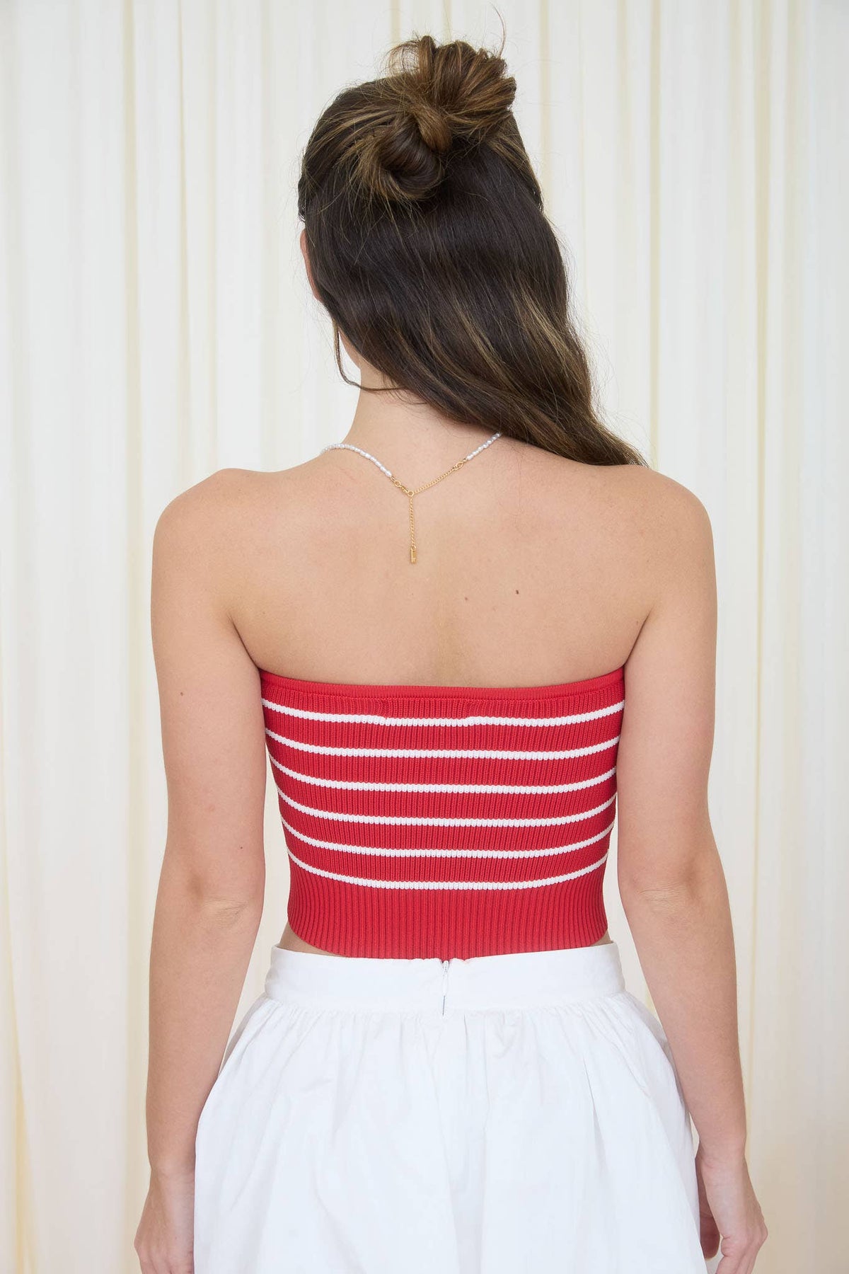 Stripe Strapless Cropped Top
