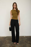 Asymmetric Boat Neck Fitted Knit Top
