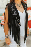 Black Boot-stitched Embroidered Cape W Fringe