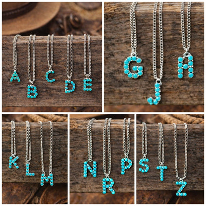 Turquoise Stone Initial Necklace