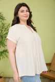 Plus Ladder Lace Trim Split Neck Short Sleeve Top