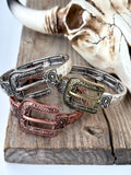 Western Belt Buckle Bar Bangle Stretch Bracelet