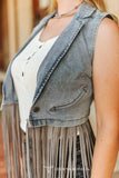 Stone Wash Denim Fringe Denim Vest