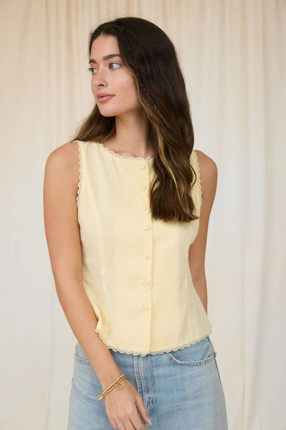 Scallop Lace Trim Button Down Vest Top