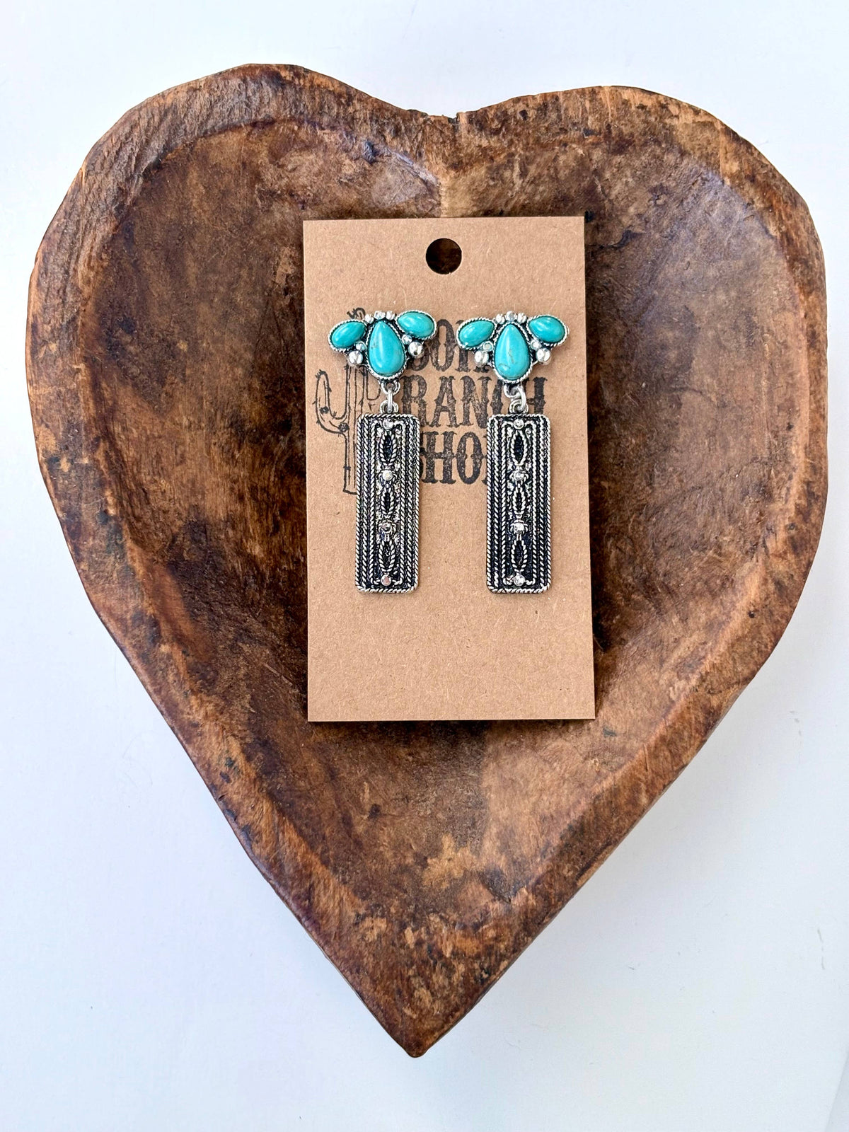 Western Style Turquoise Stone Post Drop Earrings