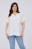 Plus Sprit Neck Back Button Short Sleeve Top