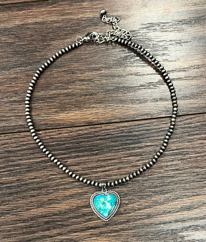 Handmade 15" Heart Gemstone Necklace
