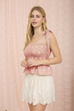 Daisy Embroidery Smocked Tie Strap Top