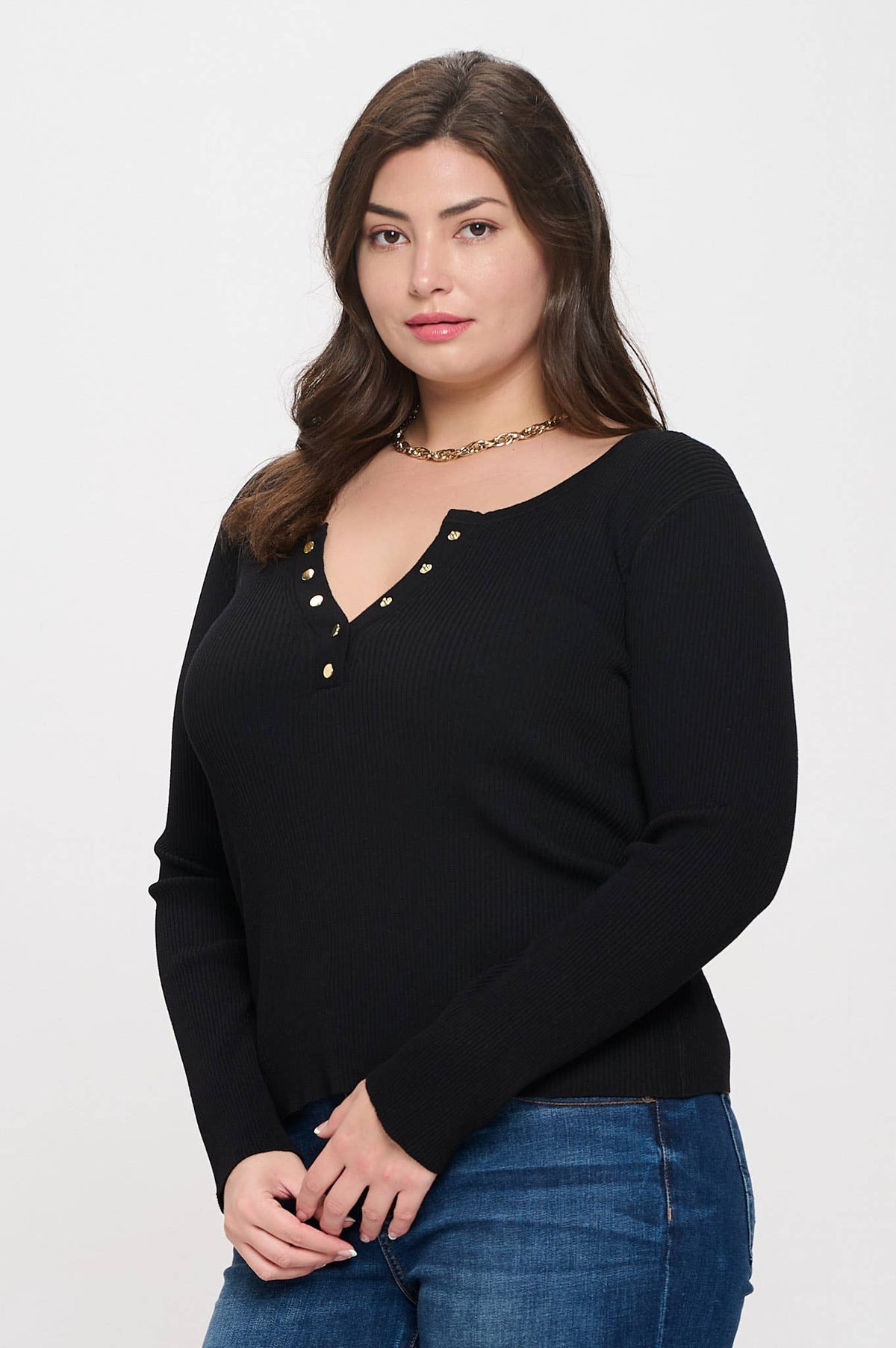 Plus Long Sleeve Henley Top