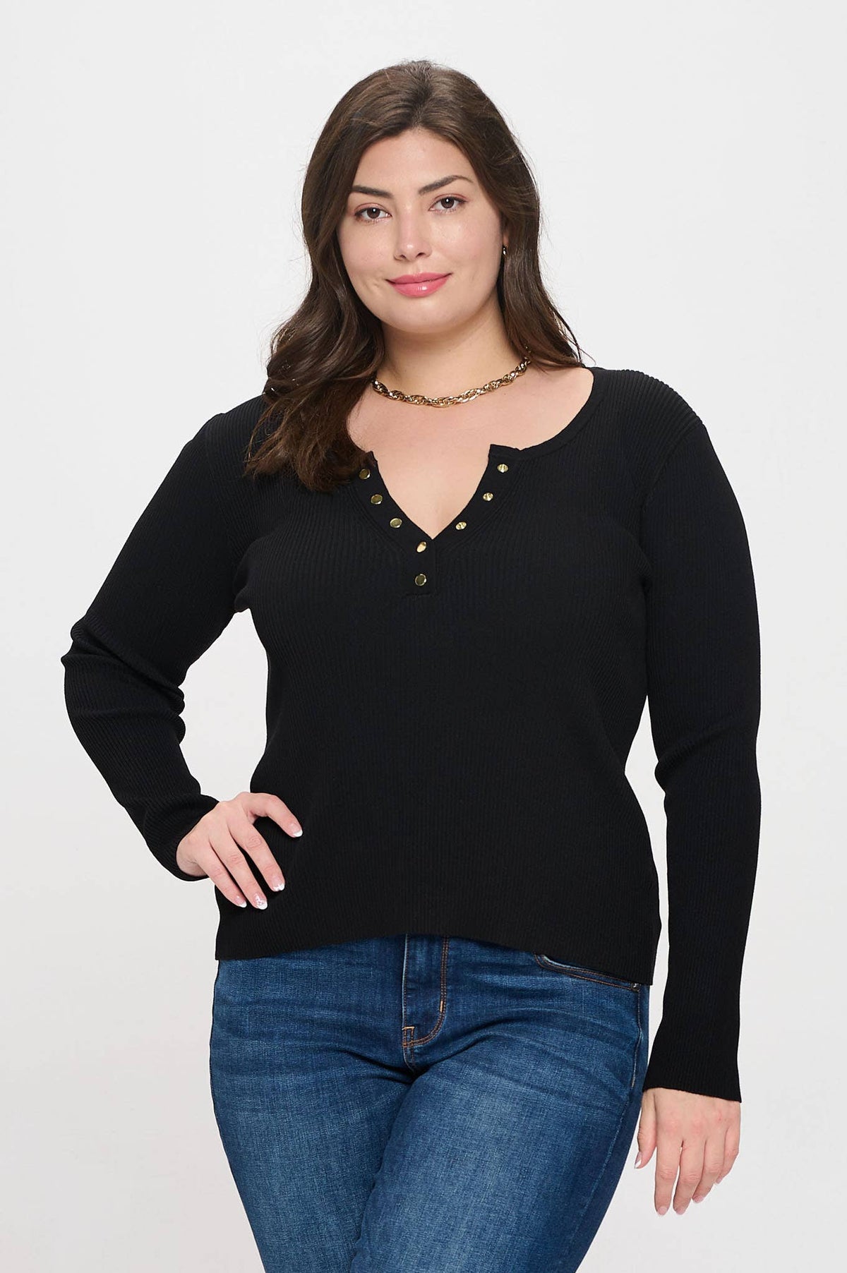 Plus Long Sleeve Henley Top