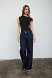 Asymmetric Boat Neck Fitted Knit Top