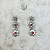 Silver Stone Center Flower Concho Dangle Earrings