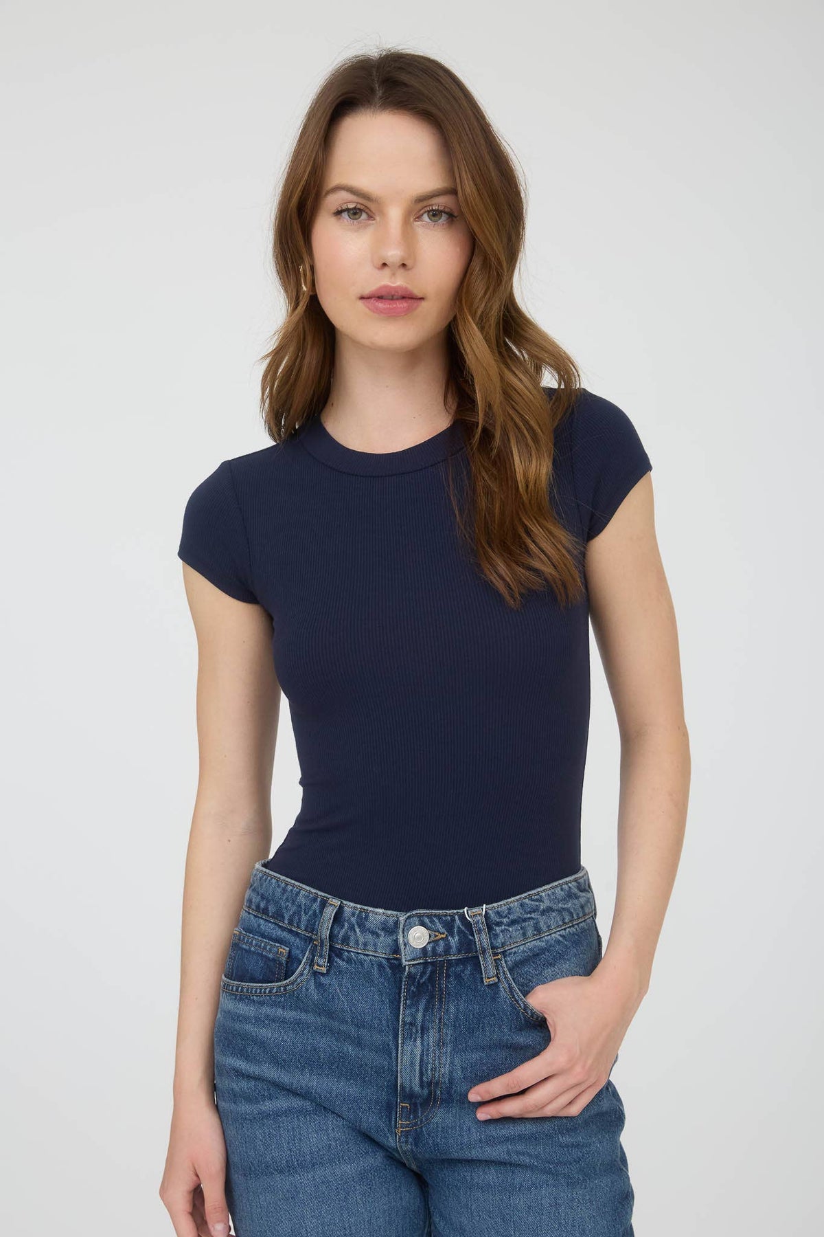 Round Neck Short Sleeve Knit Bodysuit