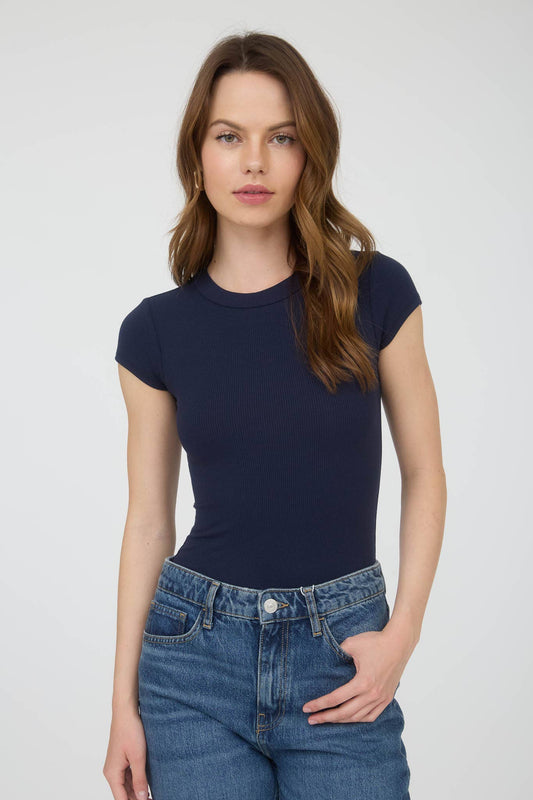 Round Neck Short Sleeve Knit Bodysuit