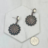 Copper Metal Flower with Single Stone Earrings
