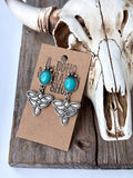 Western Oval Stone Concho Boot Stitch Post Drop Earrings