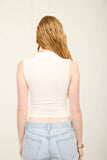 Mock Neck Ruched Shoulder Sleeveless Top