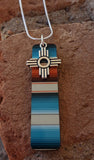 Zia Charm on Teal Serape Print Necklace