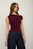Asymmetric Boat Neck Fitted Knit Top