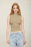 Mock Neck Ruched Shoulder Sleeveless Top
