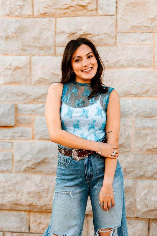Plus Size Jade Lace Sleeveless  Stretch Top