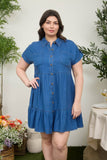 Plus Dark Chambray Collared Button Down Shirt Dress