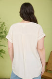 Plus Ladder Lace Trim Split Neck Short Sleeve Top